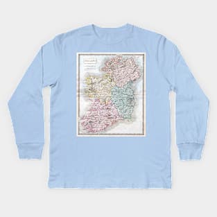 Map of Ireland 1850 - Sidney Hall Steel Engraving Kids Long Sleeve T-Shirt